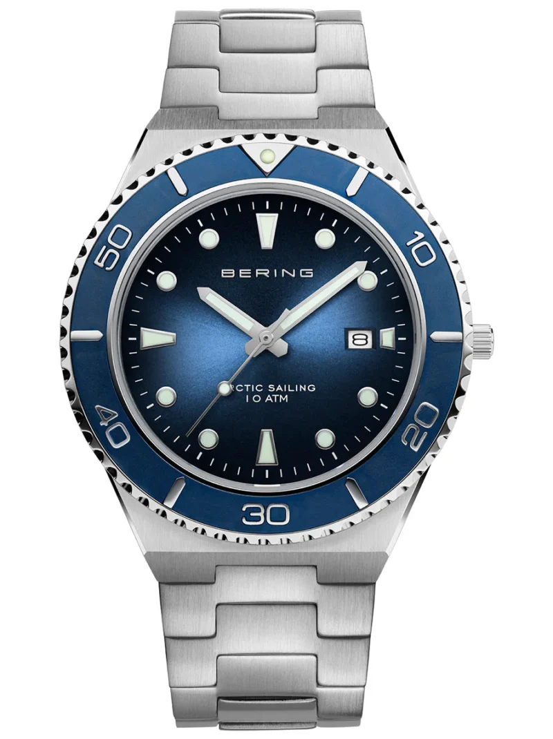 Reloj de hombre con esfera azul tornasolada y brazalete plateado BERING