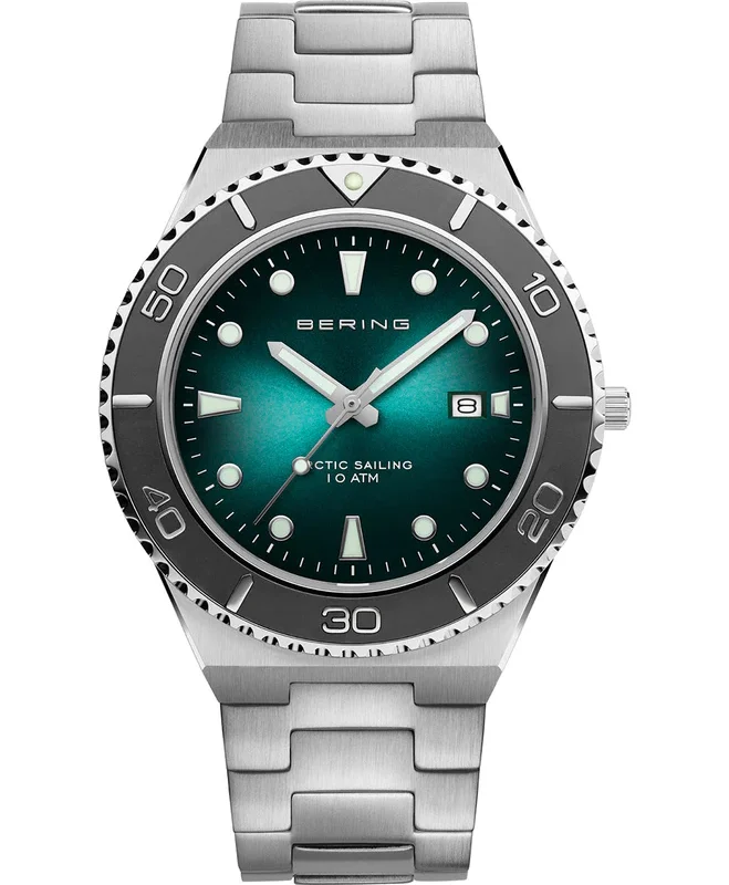 Reloj de hombre con esfera verde tornasolada y brazalete plateado BERING