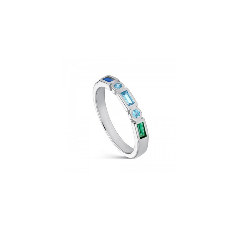 Anillo de plata rodiado baguettes multicolor PROMOJOYA