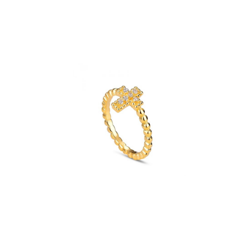 Anillo de plata chapado brazo de bolitas con cruz de circonitas PROMOJOYA