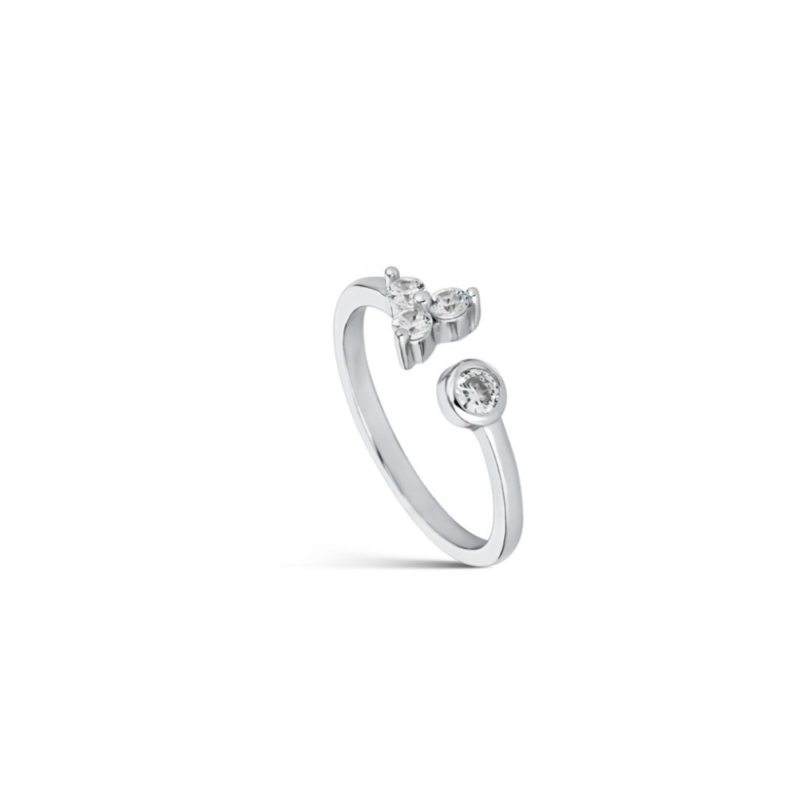 Anillo de plata rodiado fino abierto con circonitas PROMOJOYA