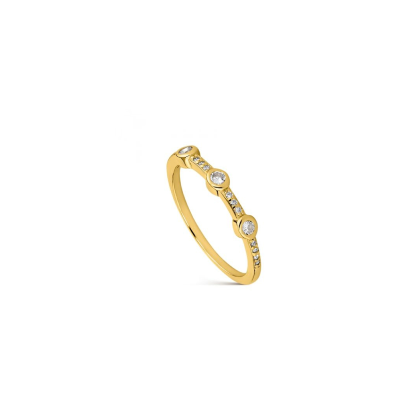 Anillo Top Tendencia de plata chapada y circonitas 3 chatones PROMOJOYA
