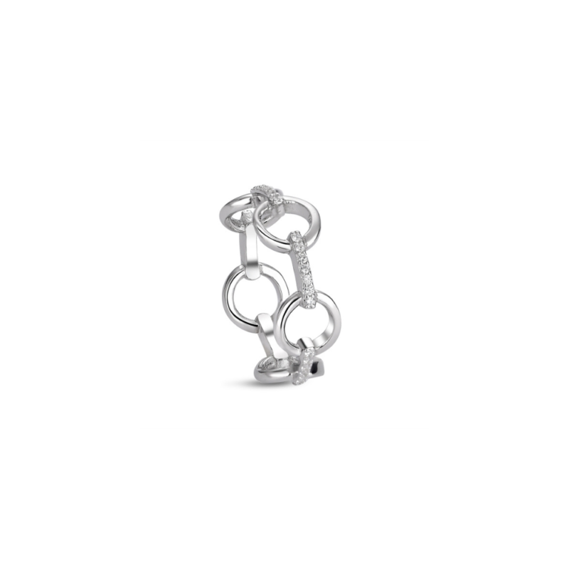 Anillo Eslabones de circonita circulos y barritas combi brillo