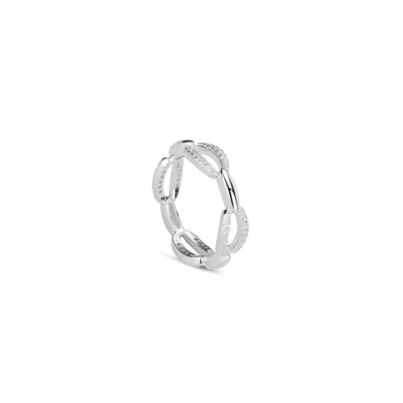 Anillo Eslabones de circonita piezas ovales y barritas combi brillo