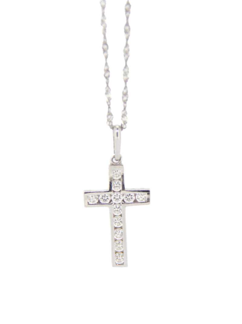 Cruz circonitas oro blanco 18k