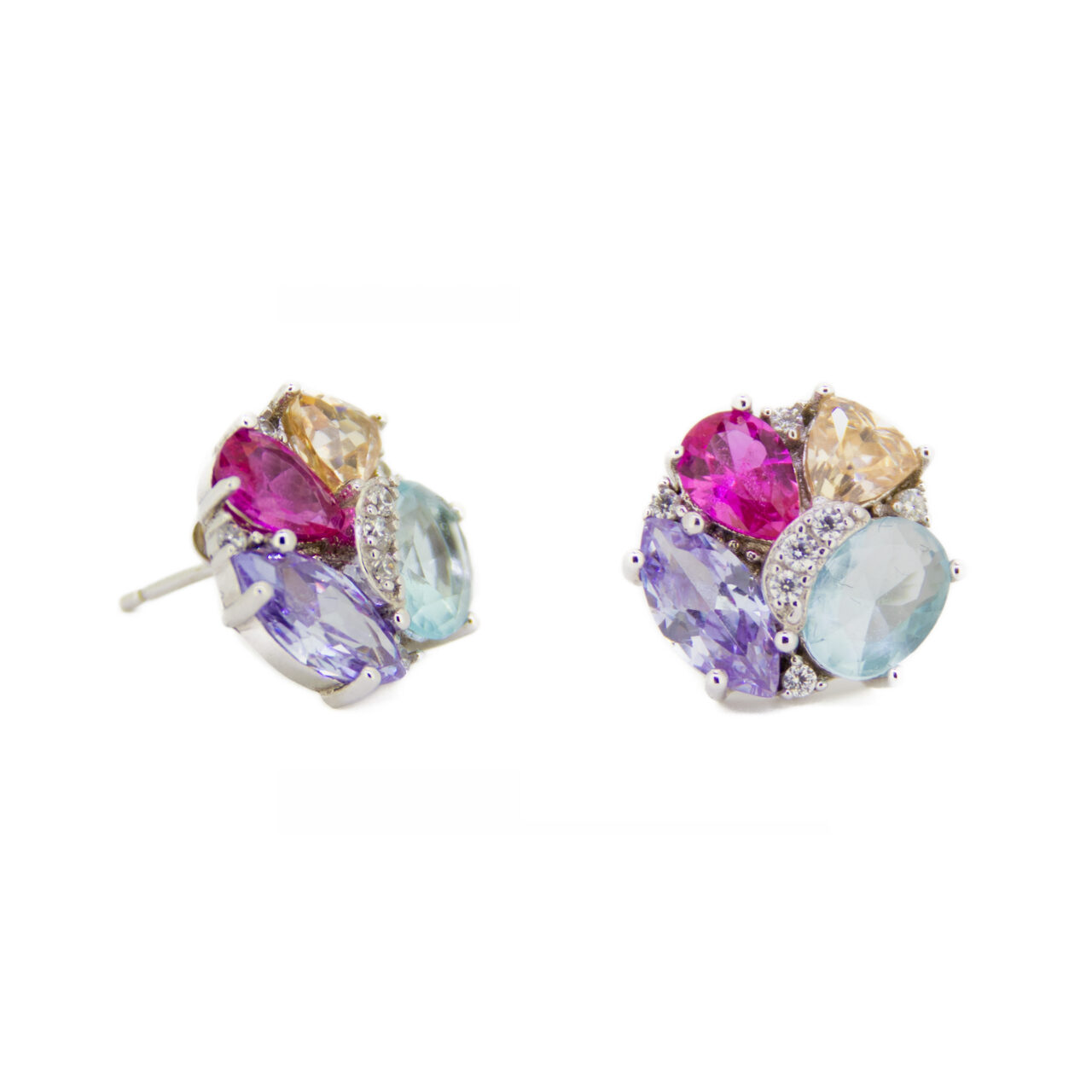 PENDIENTES PIEDRAS COLORES Y CIRCONITAS PLATA 1º LEY RODIO