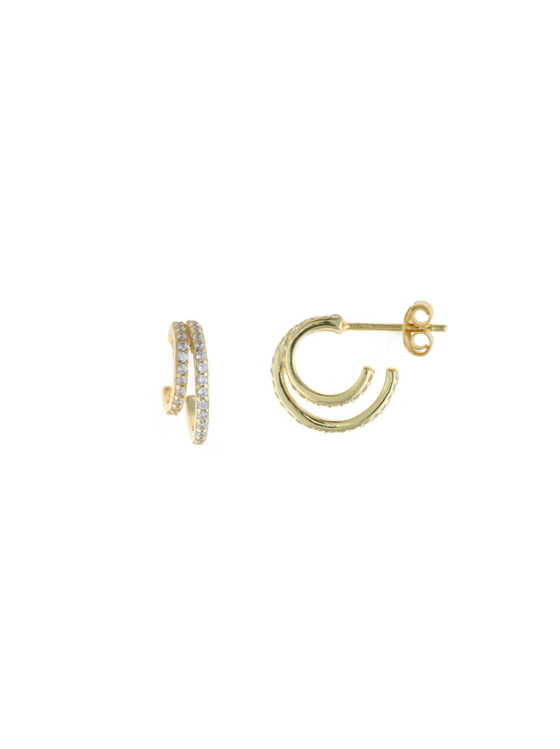 PENDIENTES PLATA CHAPADO DORADO ARO DOBLE CIRCONITAS SALVATORE