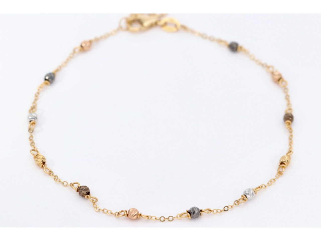 PULSERA ORO 18K CADENA Y BOLAS FACETADAS TRICOLOR