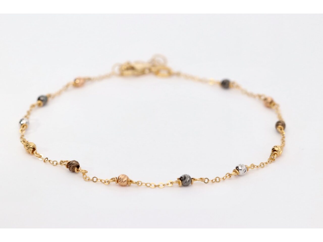 PULSERA ORO 18K CADENA Y BOLAS FACETADAS TRICOLOR - Imagen 2