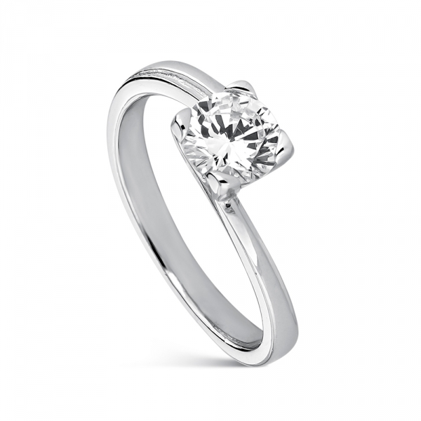 Anillo De Circonita Solitario plata 1º ley  Cuatro Garras Brazo Cruzado Liso