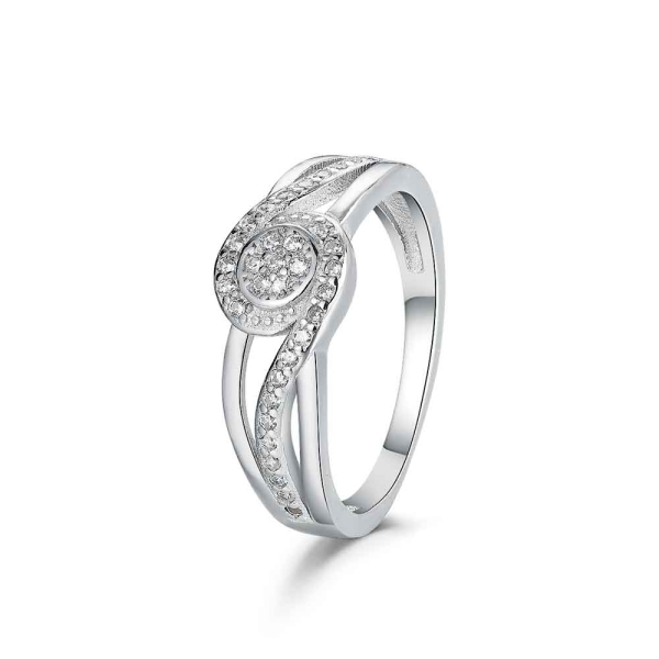 Anillo de plata rodiado solitario brazo triple con circonitas
