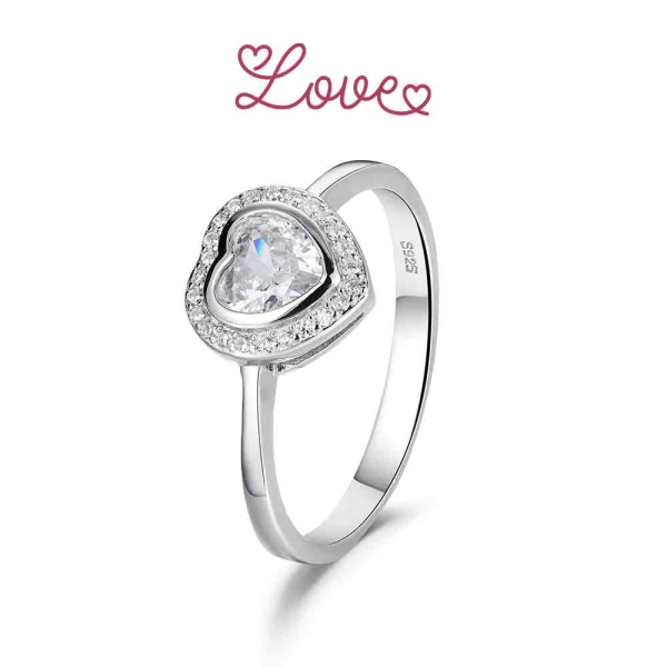 Anillo de plata rodiado solitario corazón