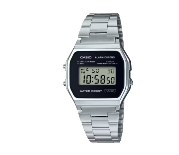 RELOJ CASIO ACERO ESFERA NEGRA CRONO A158WEA-1EF